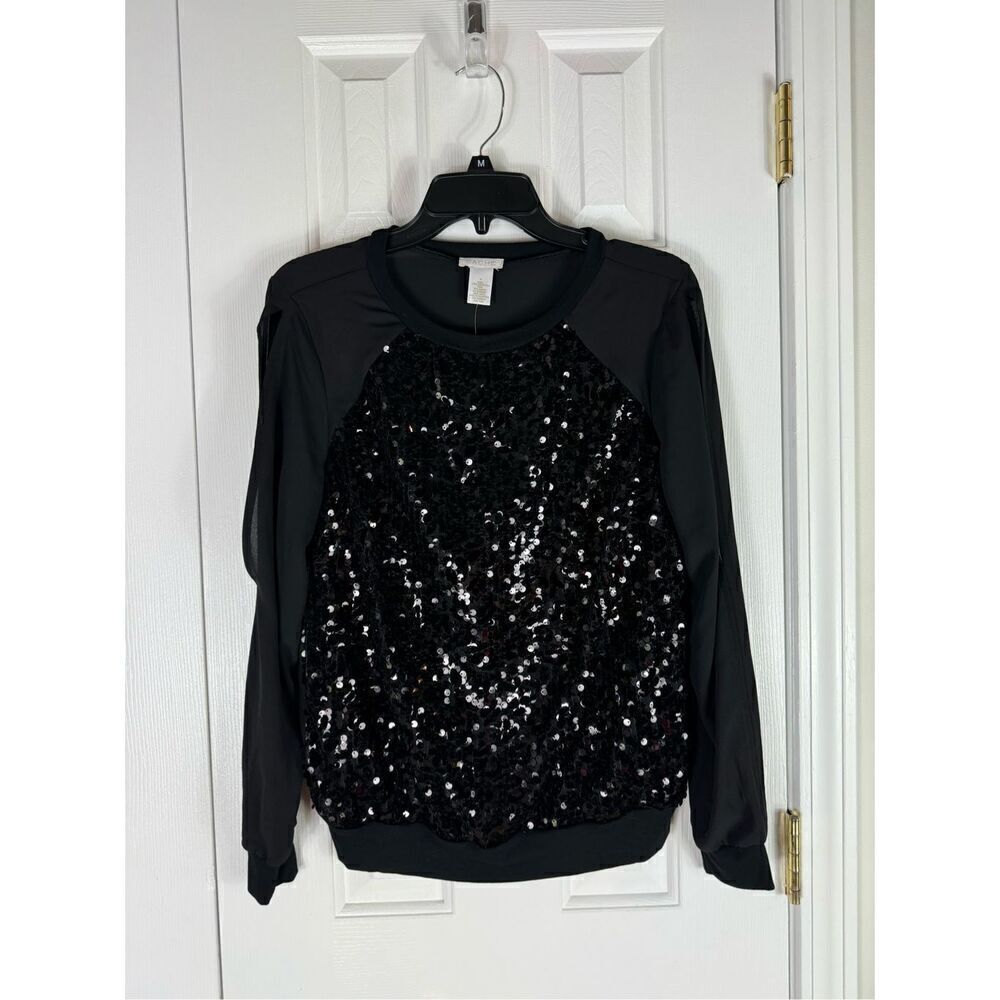 NWT Cache Black Sequin Blouse Size M